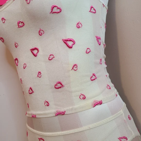 Rare VTG 90s Victoria's Secret Heart Embroidered Mesh Cami Panty Set Size XS
